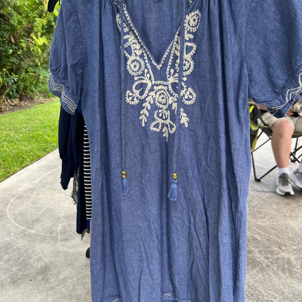 Annabelle Blue Dress with White Embroidery